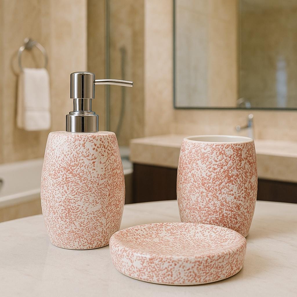 Chic Pink Ceramic Bath Set