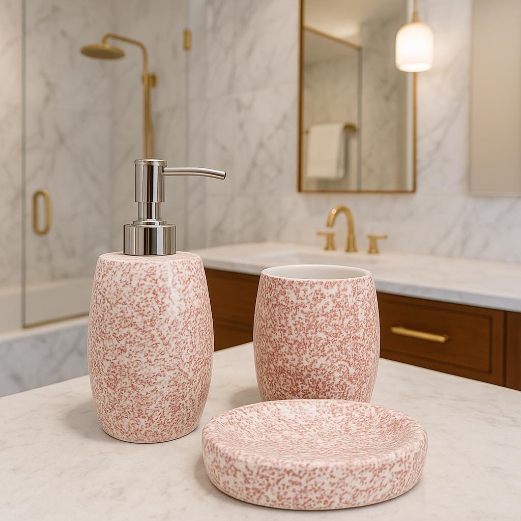 Chic Pink Ceramic Bath Set