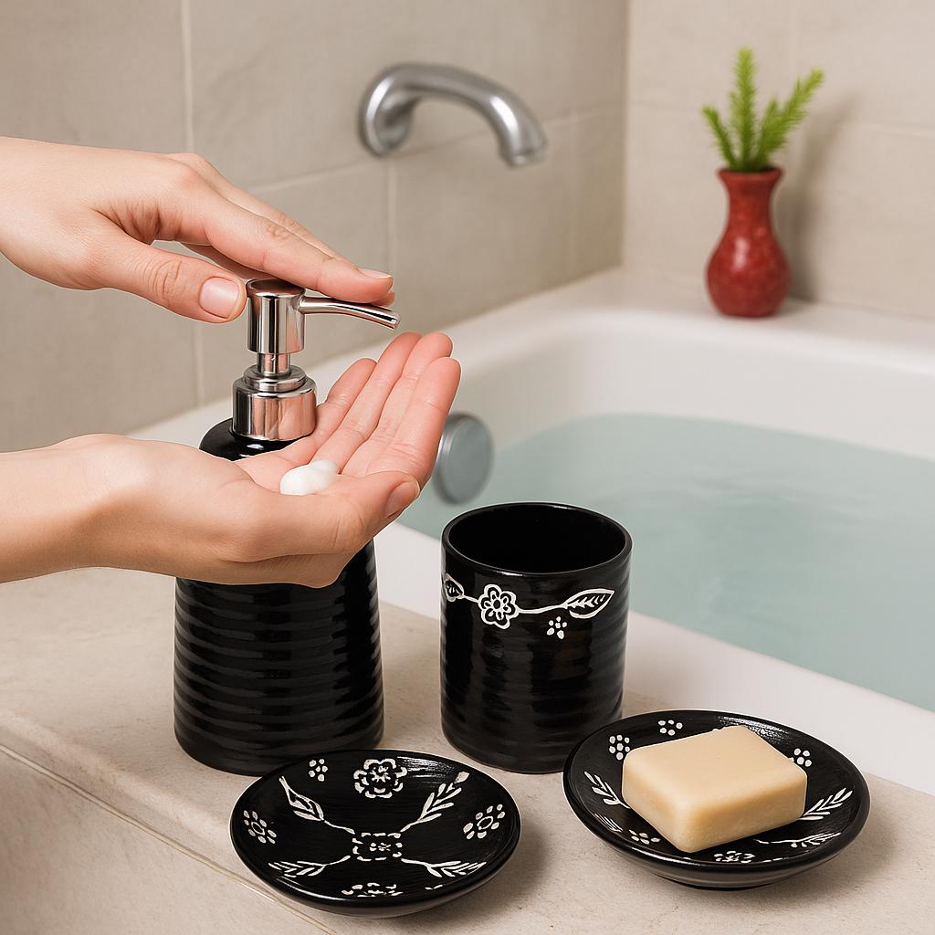 Elegant Black Ceramic Bath Set
