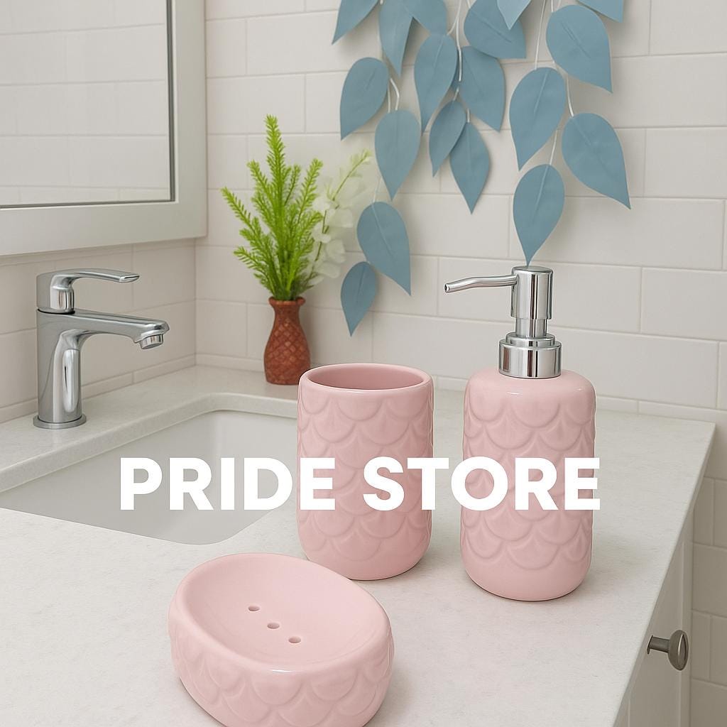 Pink Ceramic Bathroom Accessory Set - Soap Dispenser, Toothbrush Holder & Soap Dish - Elegant Home Decor Gift for Bathroom Vanity