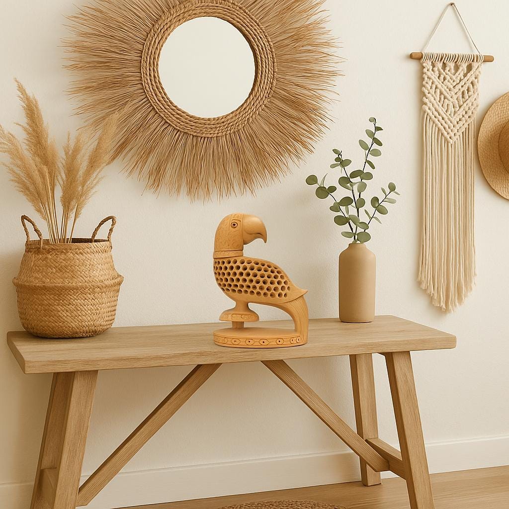 Boho Hand-Carved Parrot Art