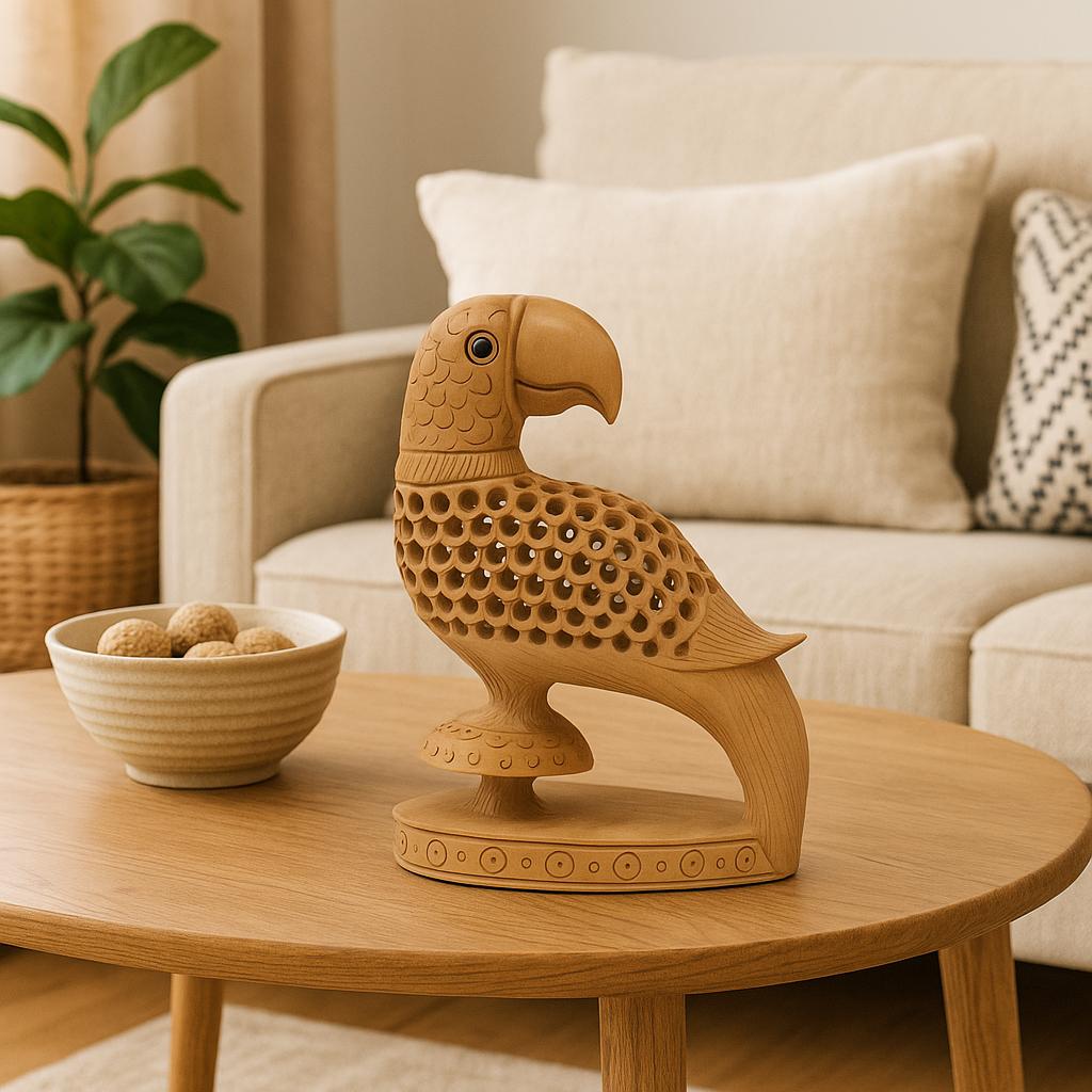 Boho Hand-Carved Parrot Art