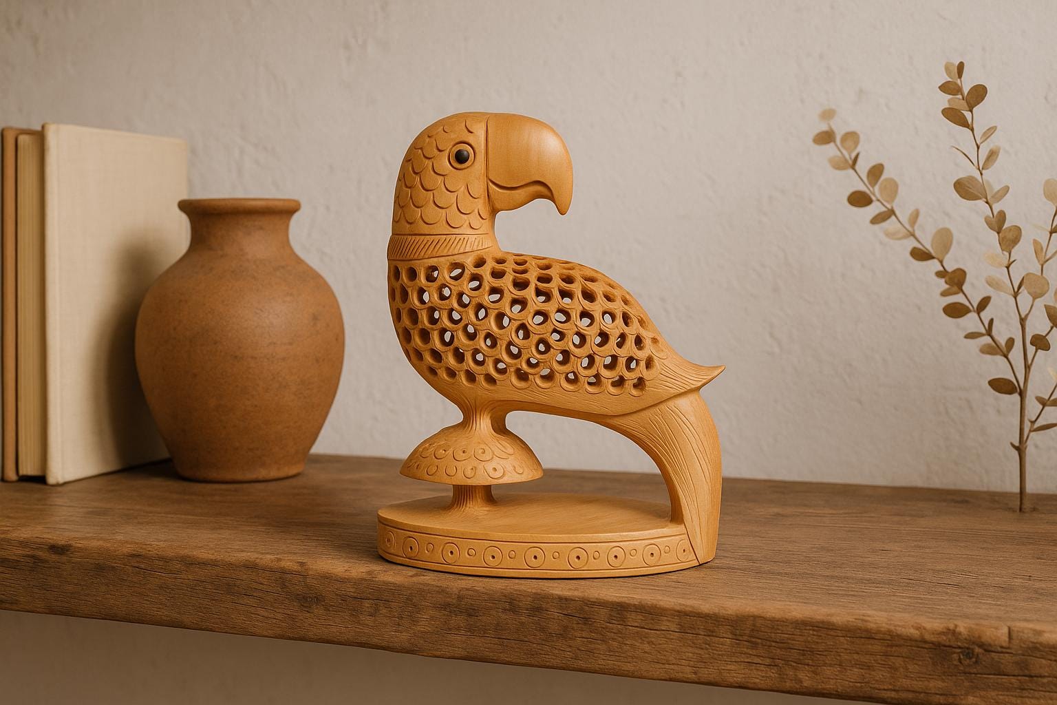 Boho Hand-Carved Parrot Art