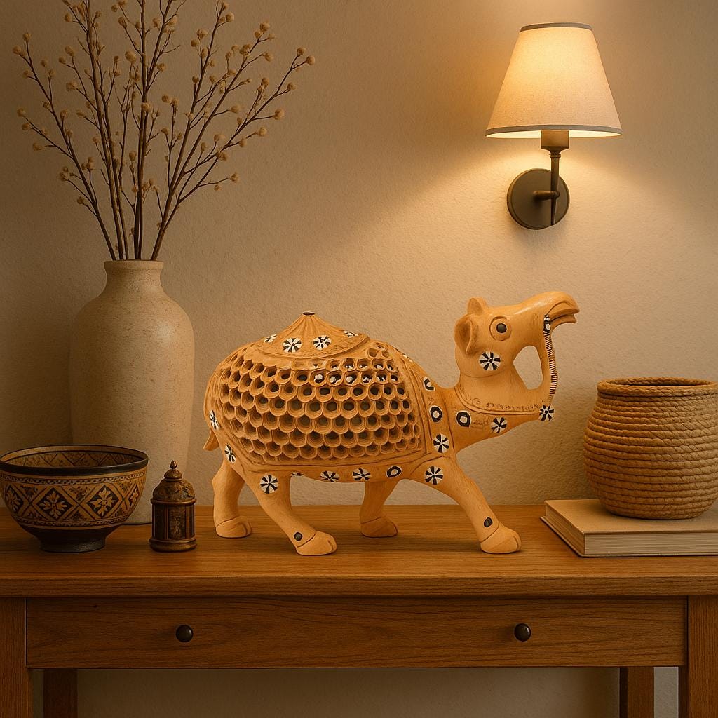 Intricate Wooden Camel Decor