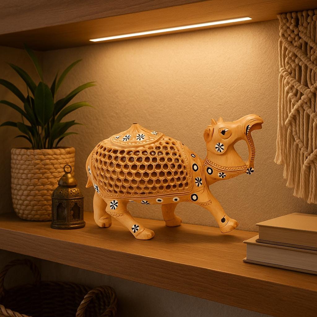 Intricate Wooden Camel Decor
