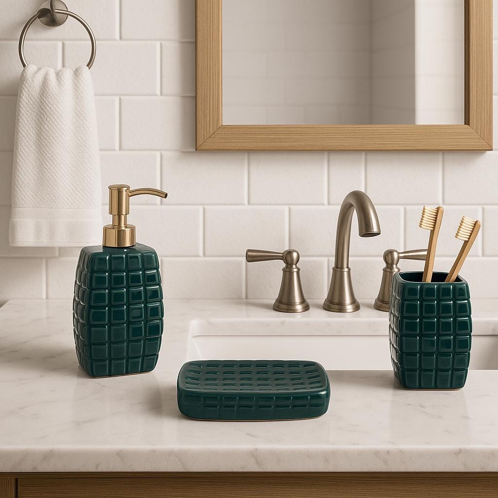 Chic Green Ceramic Bath Set