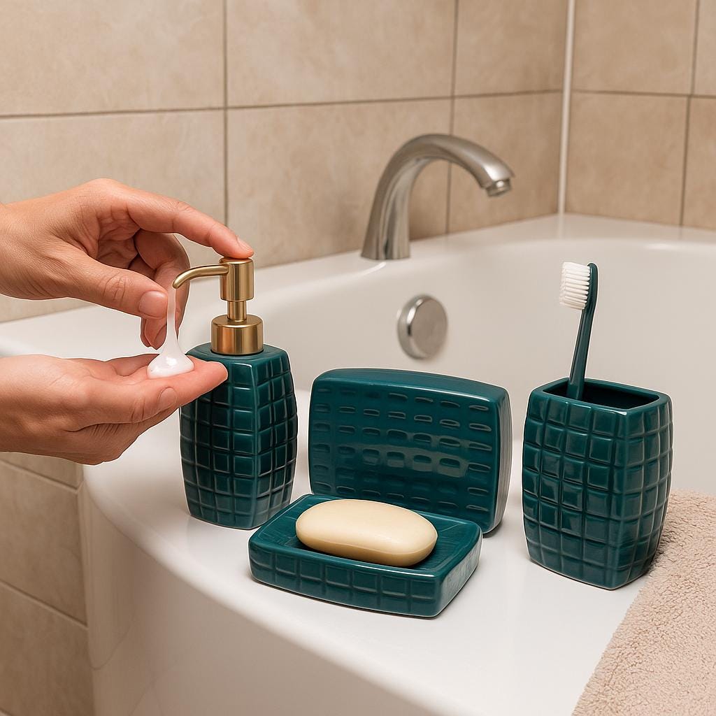 Chic Green Ceramic Bath Set
