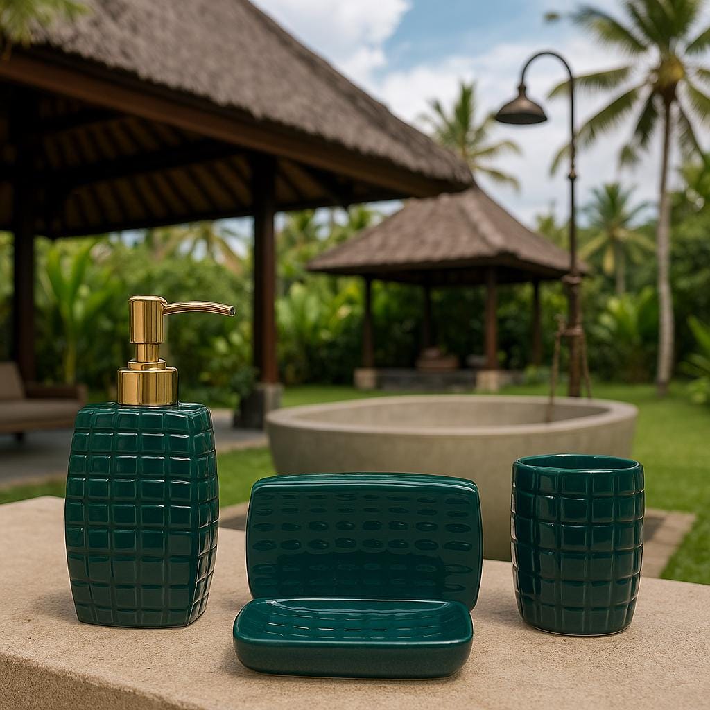 Chic Green Ceramic Bath Set