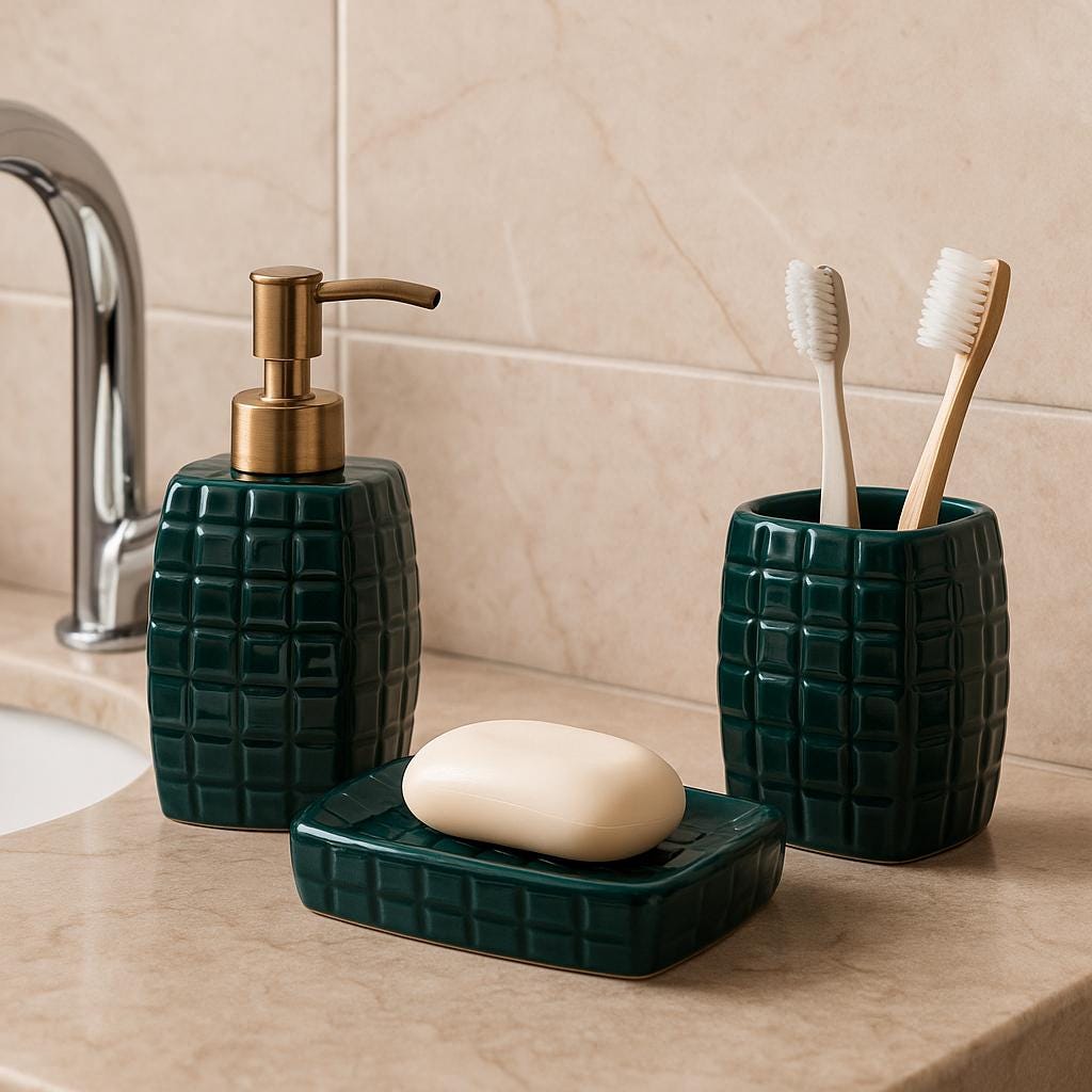 Chic Green Ceramic Bath Set