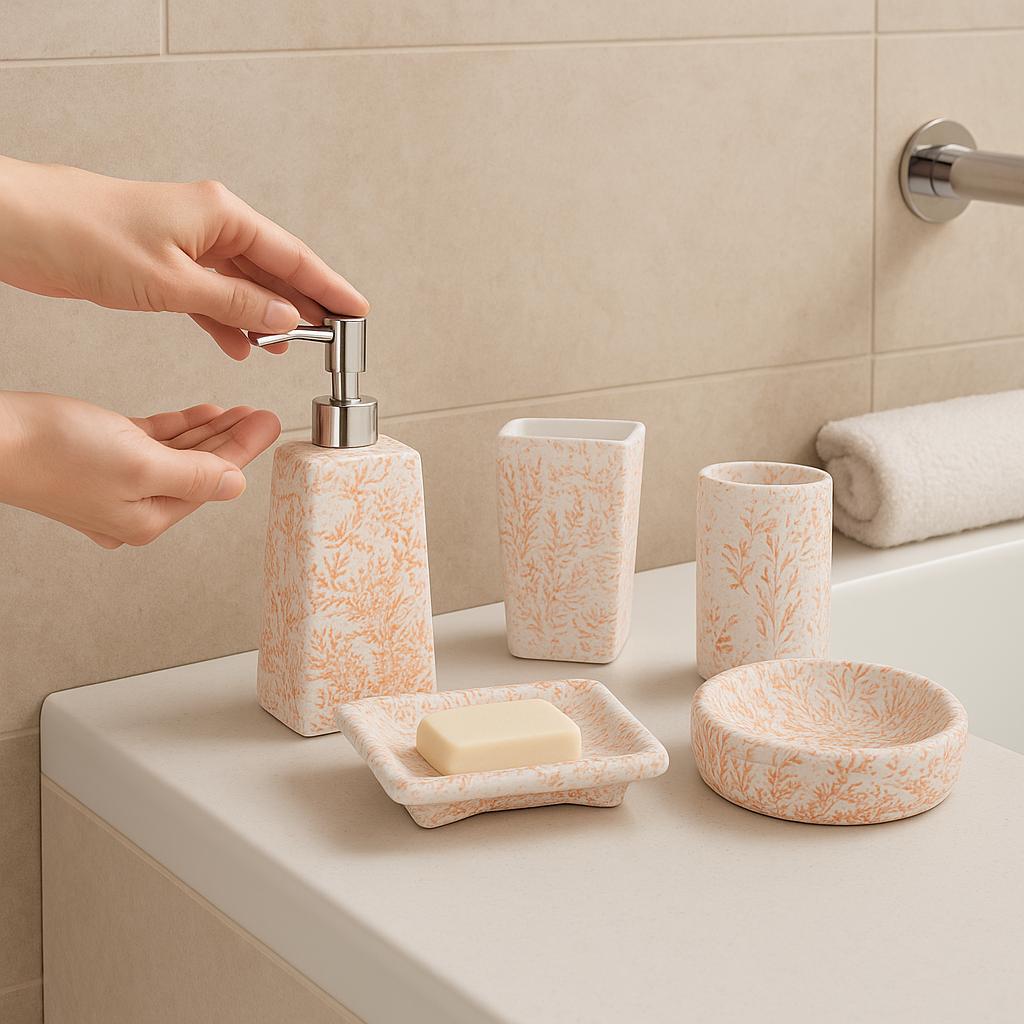 Coral Ceramic Bath Set Deals