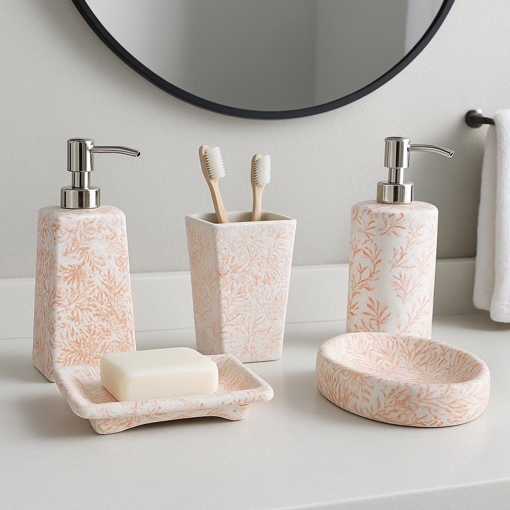 Coral Ceramic Bath Set Deals
