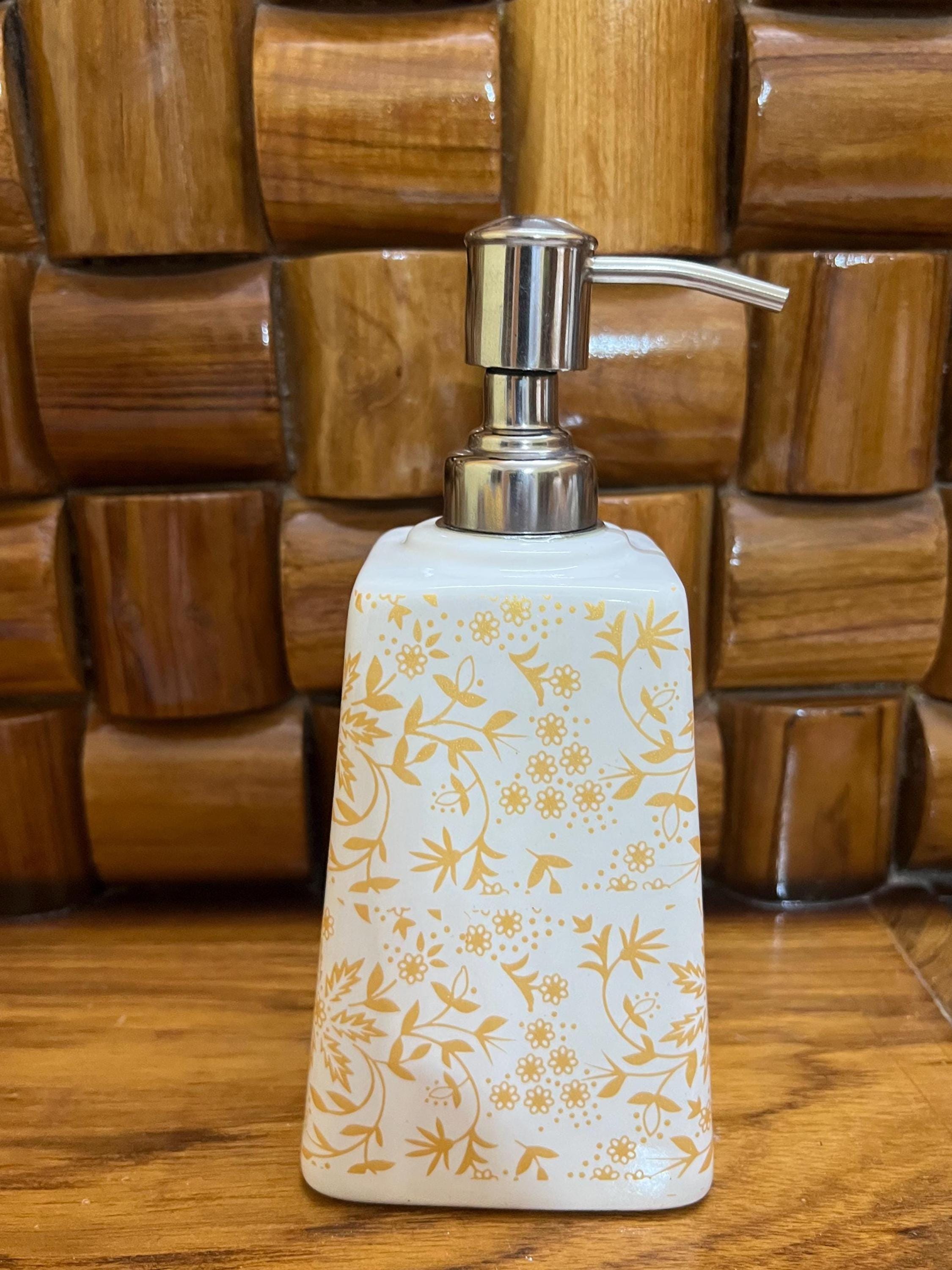 Floral Ceramic Soap Dispenser Set: Modern Farmhouse Bathroom Decor