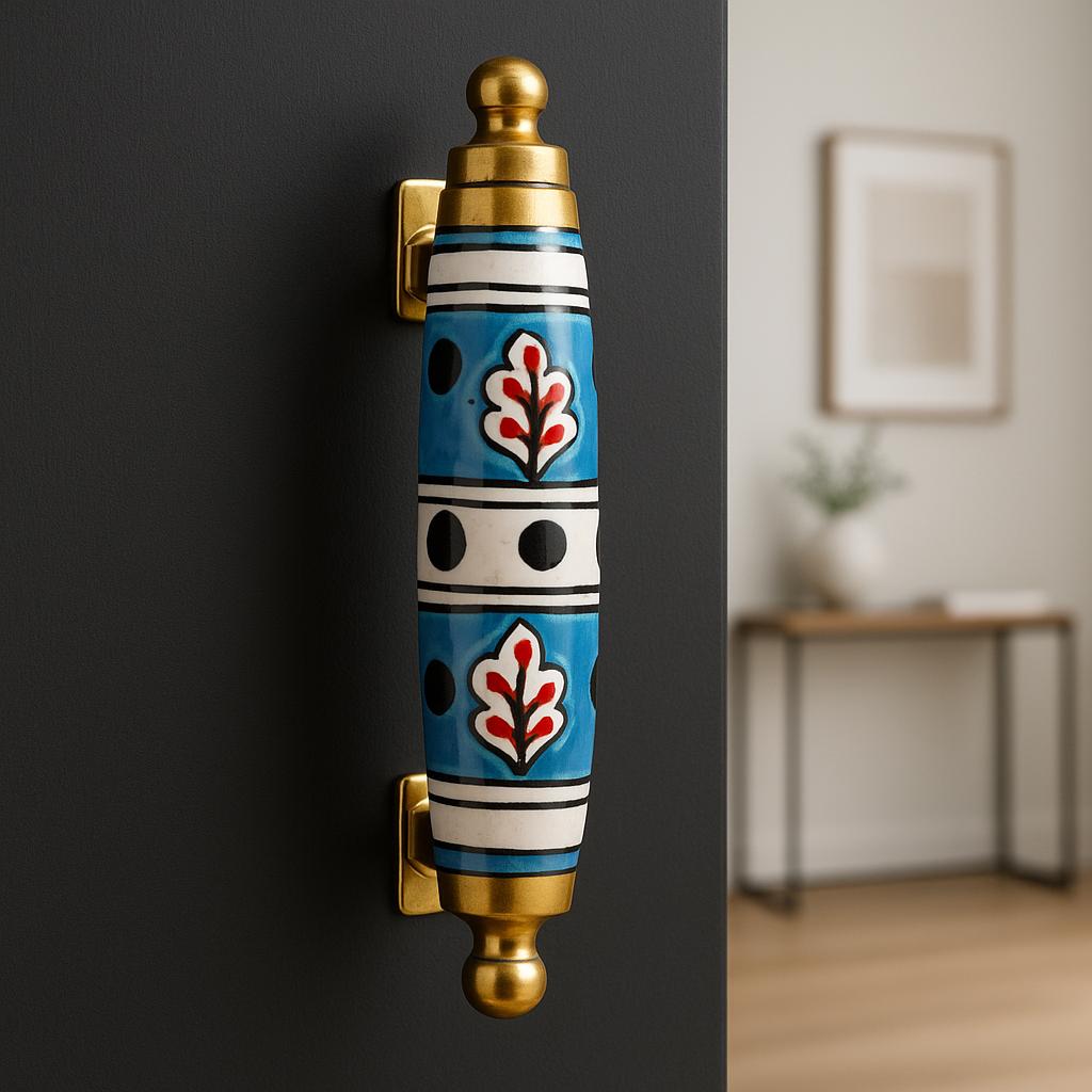 Blue Ceramic Brass Drawer Pulls