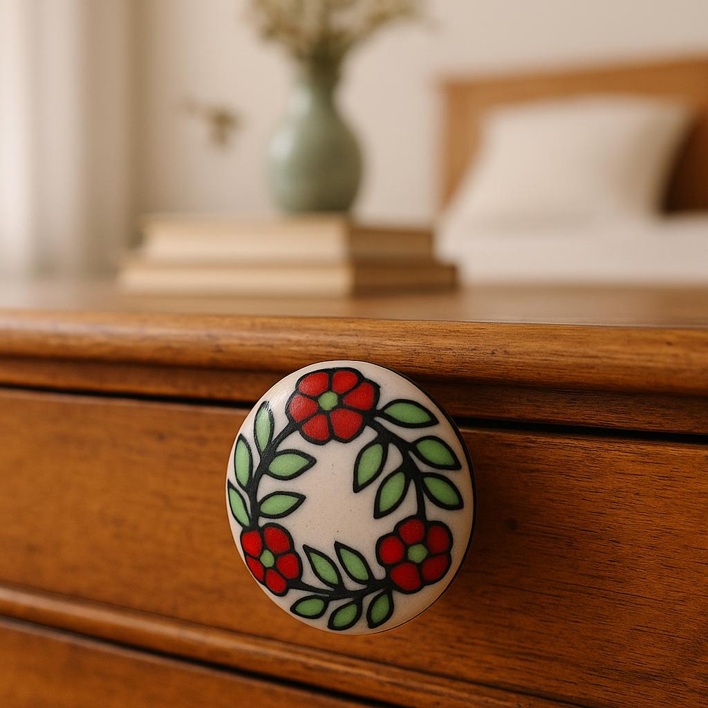 Hand-painted Floral Ceramic Drawer Knob for Vintage Home Decor