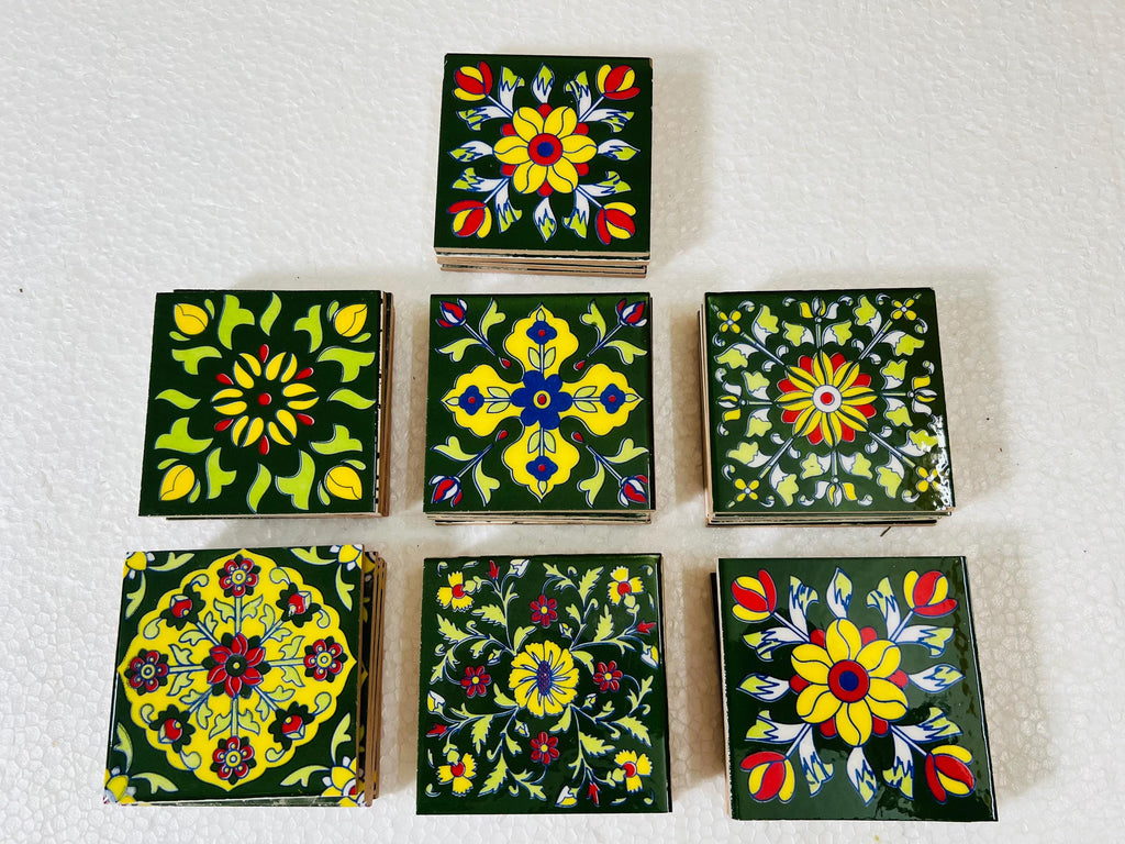 Green Floral Ceramic Tiles Set