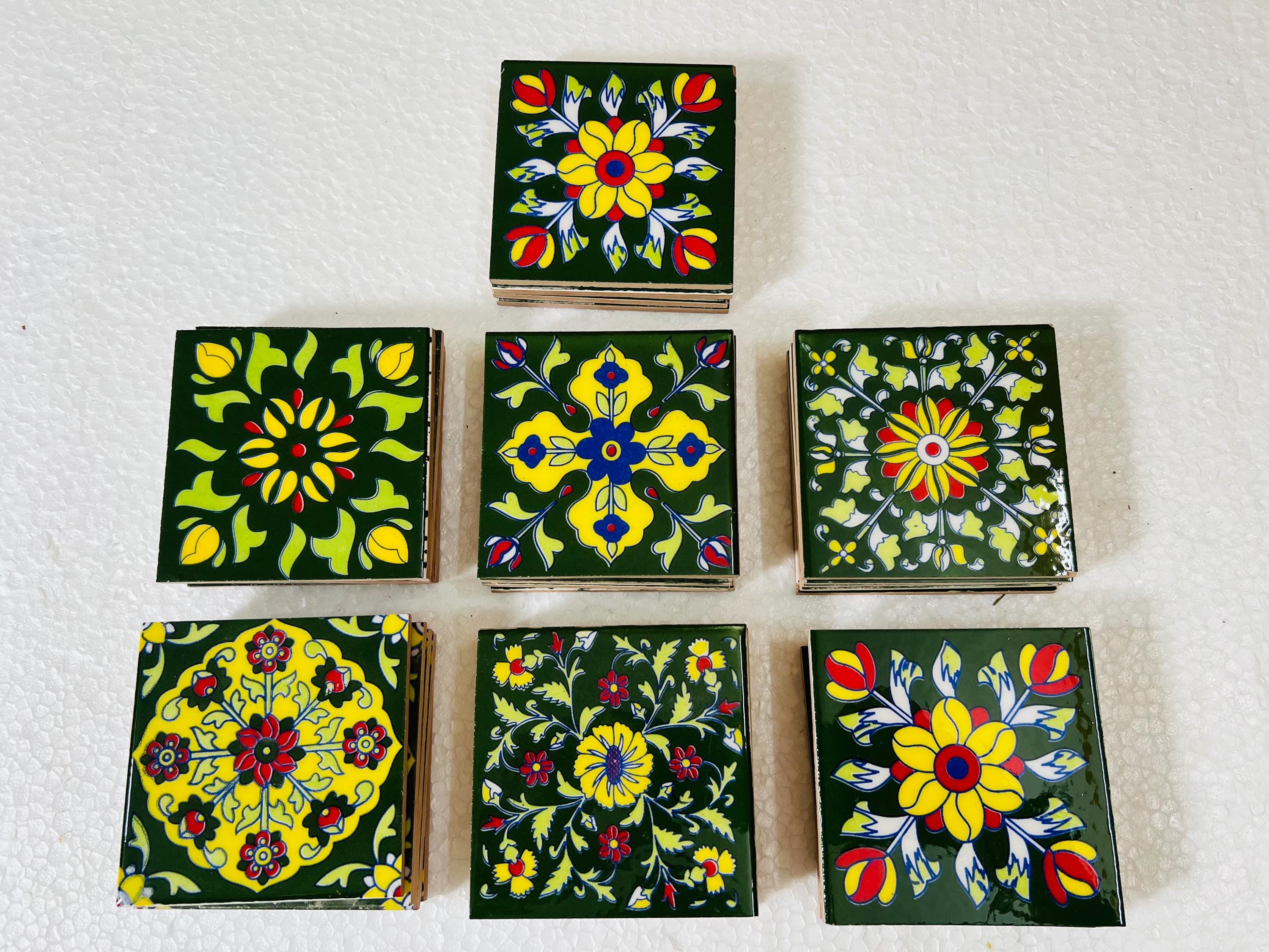 Green Floral Ceramic Tiles Set