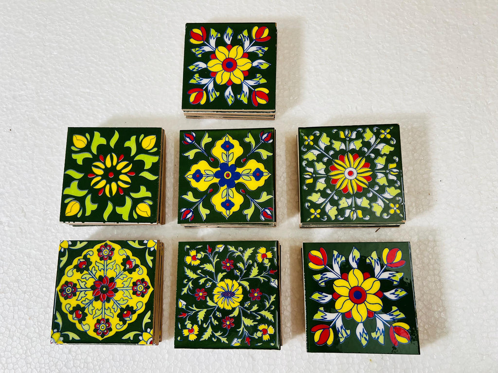 Green Floral Ceramic Tiles Set
