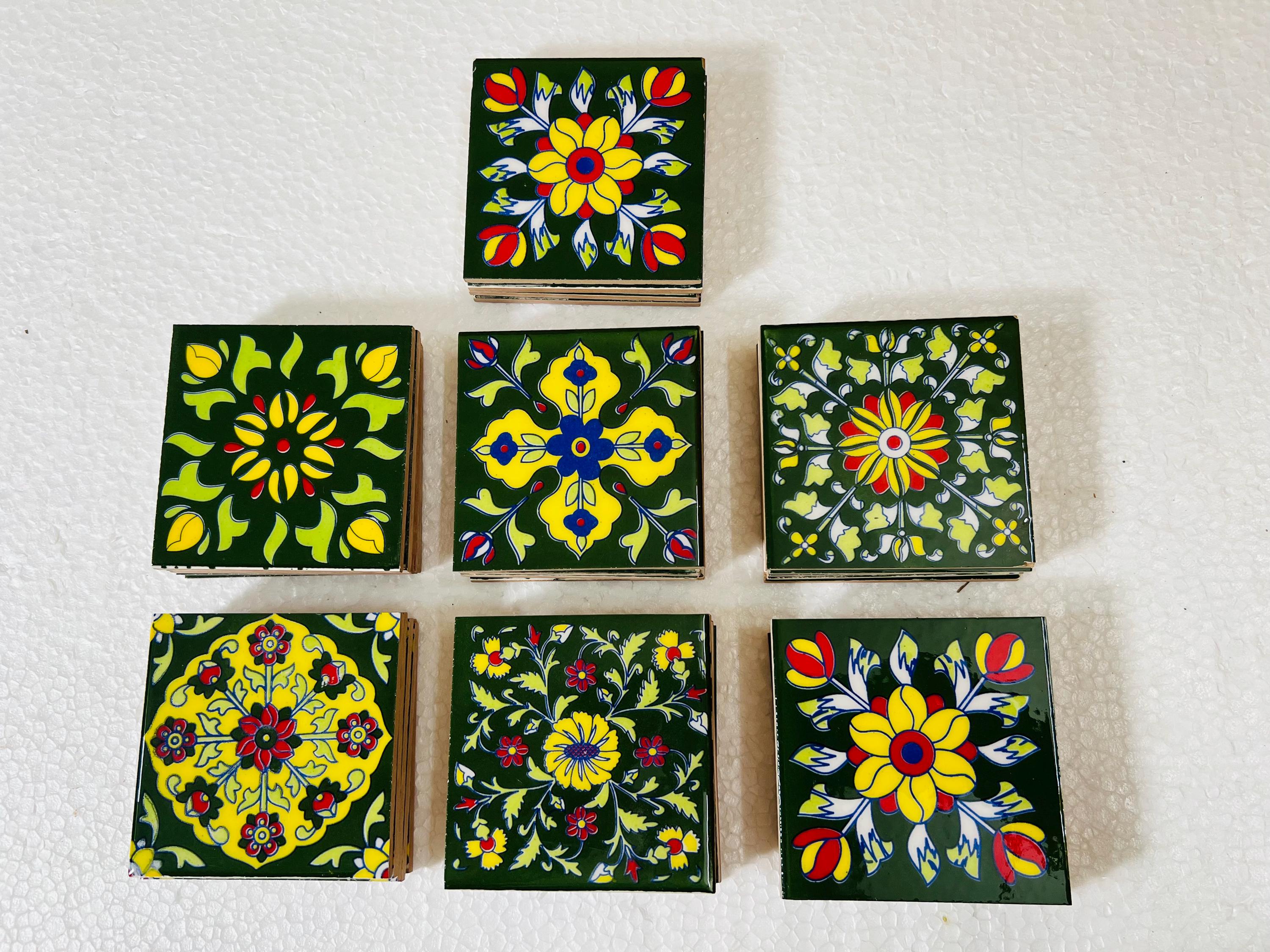 Green Floral Ceramic Tiles Set