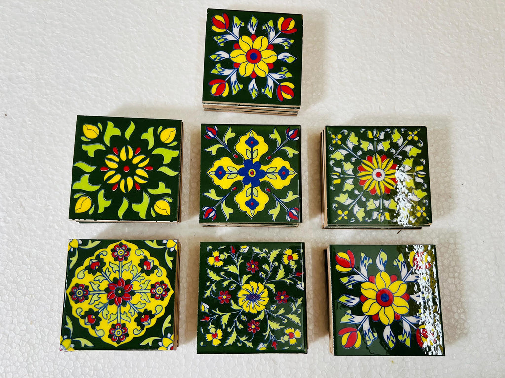Green Floral Ceramic Tiles Set