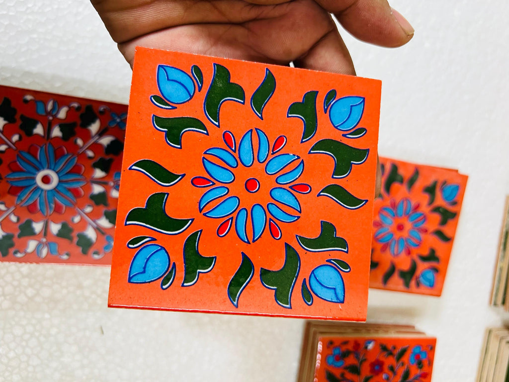 Red Floral Mosaic Tiles Set