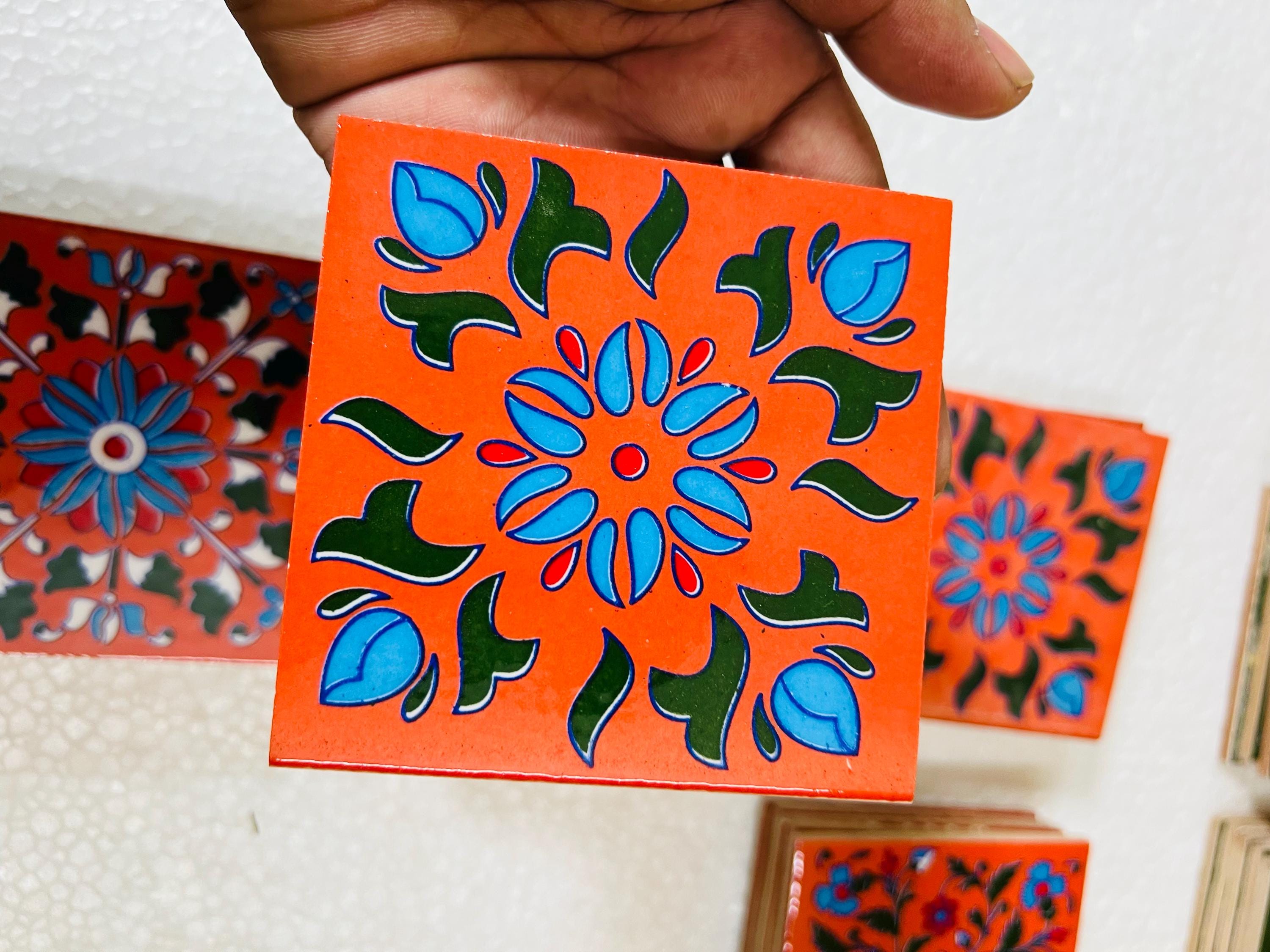 Red Floral Mosaic Tiles Set