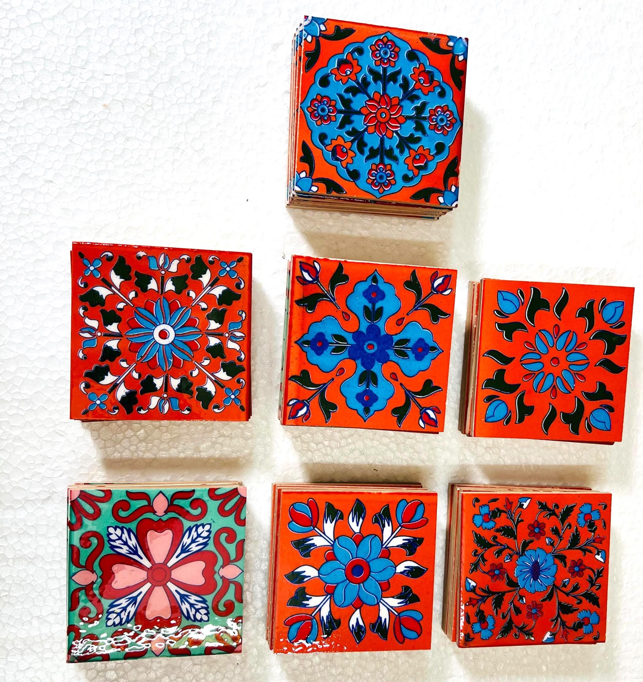Red Floral Mosaic Tiles Set