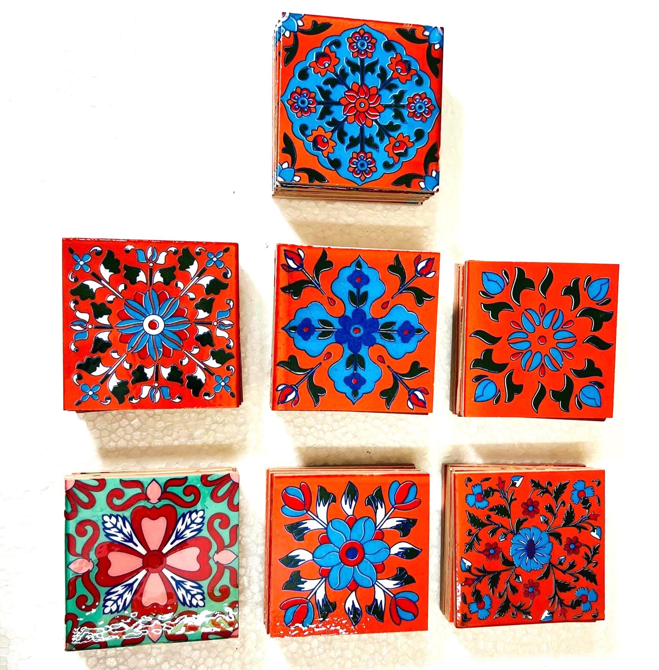 Red Floral Mosaic Tiles Set