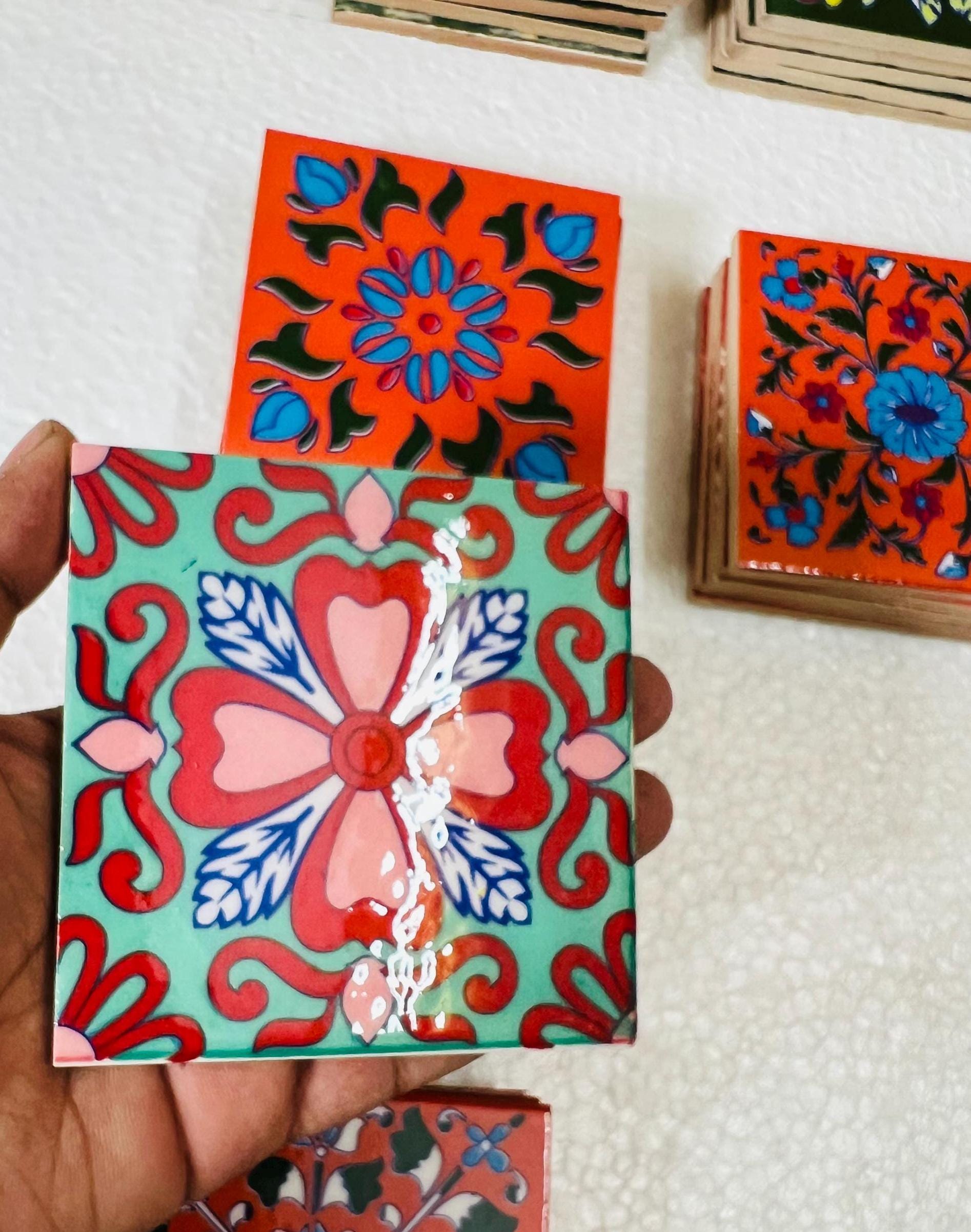 Red Floral Mosaic Tiles Set