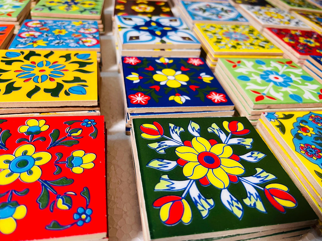 24 Assorted Hand-Painted Tile: Yellow Floral Ceramic Wall Decor,