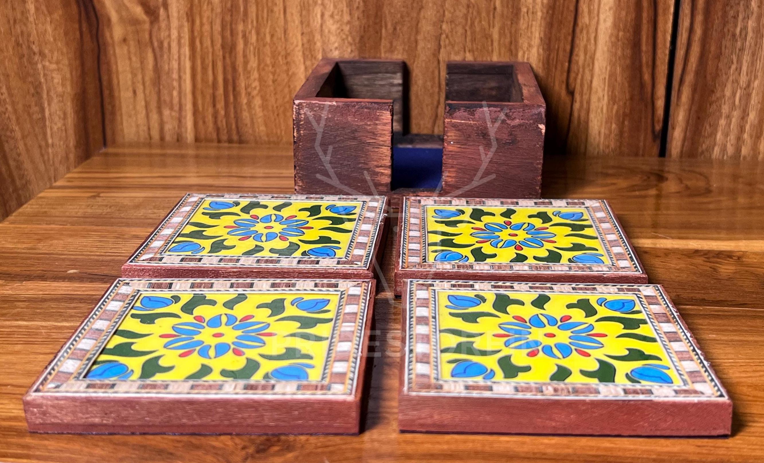 Boho Floral Tile Coaster Set