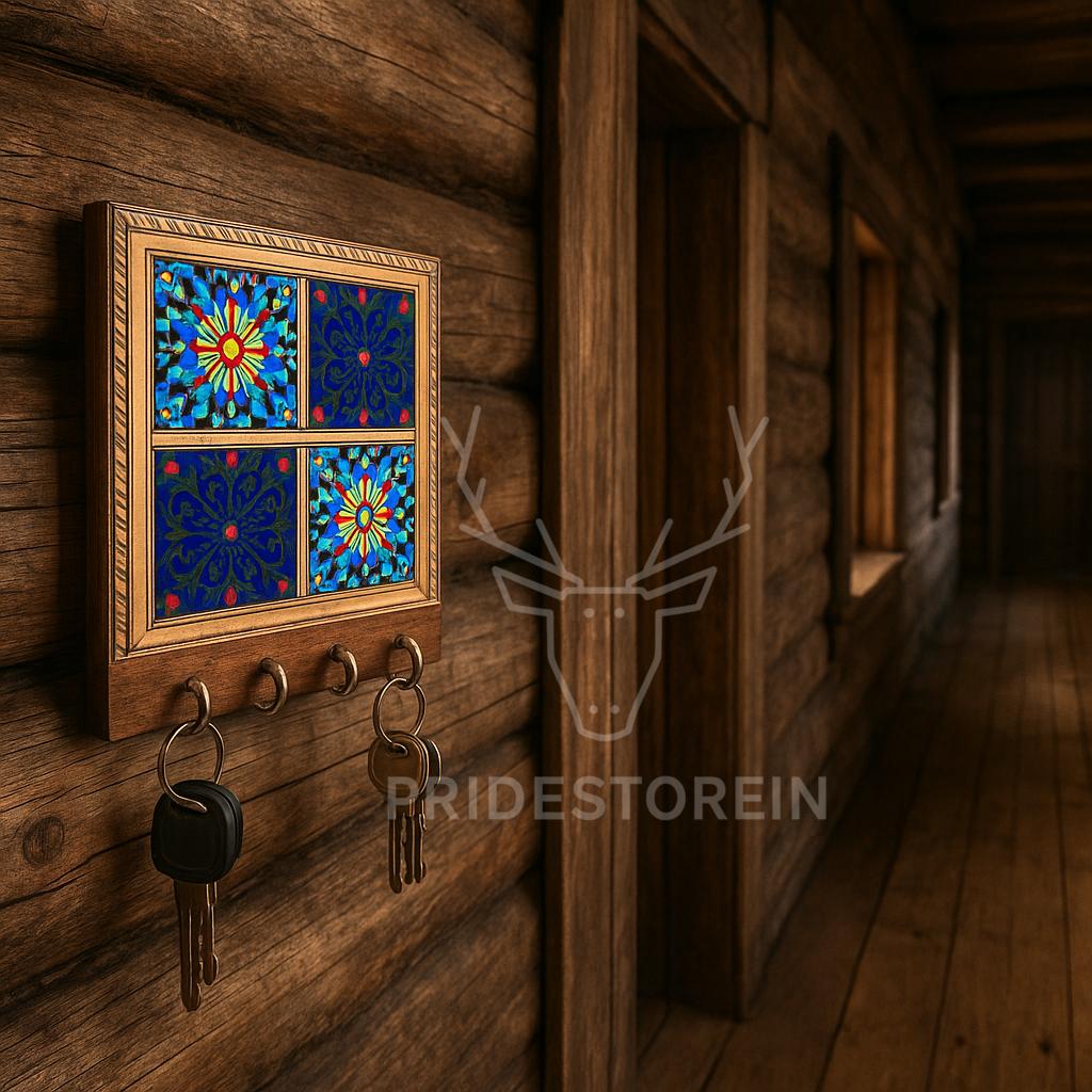 Boho Floral Tile Key Rack