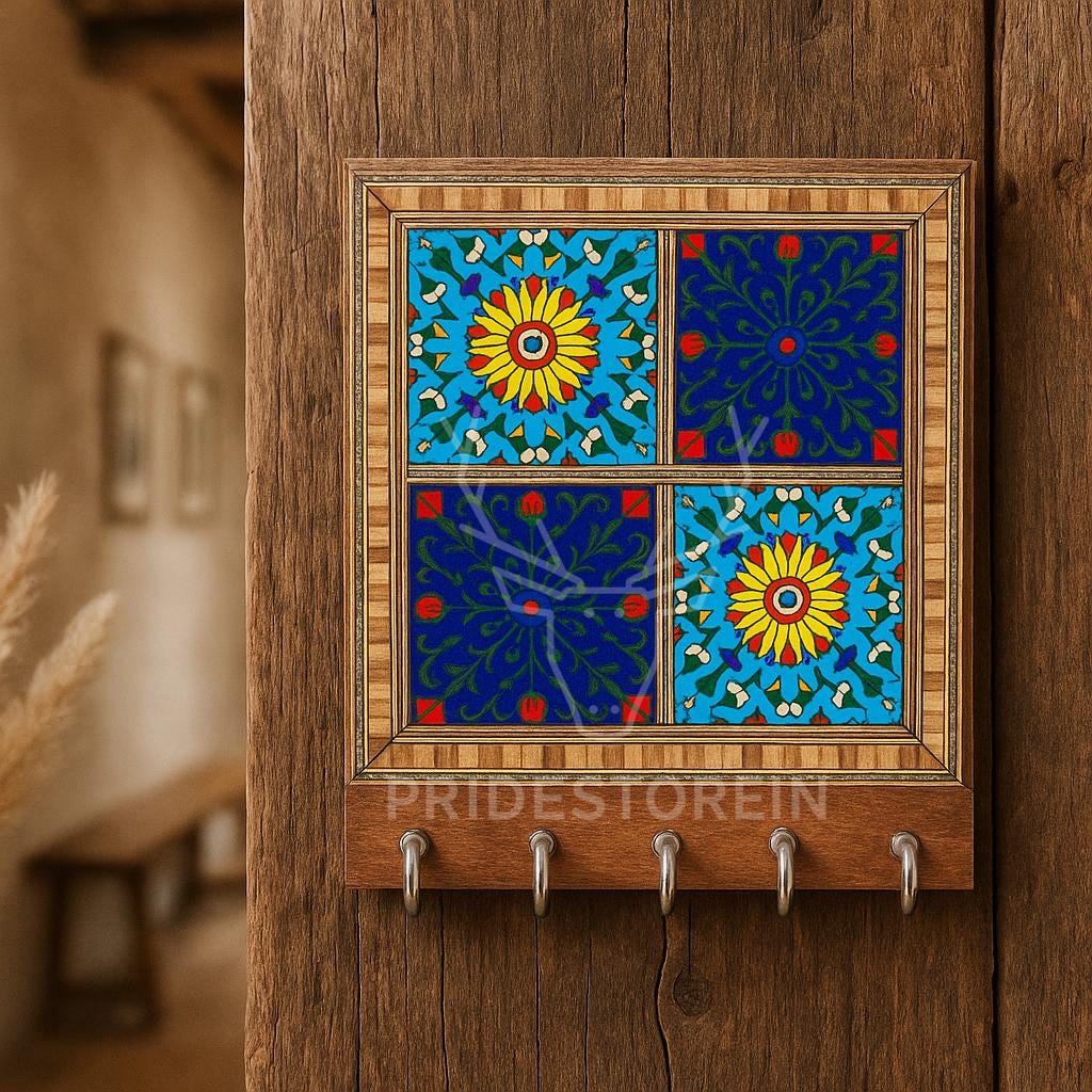 Boho Floral Tile Key Rack