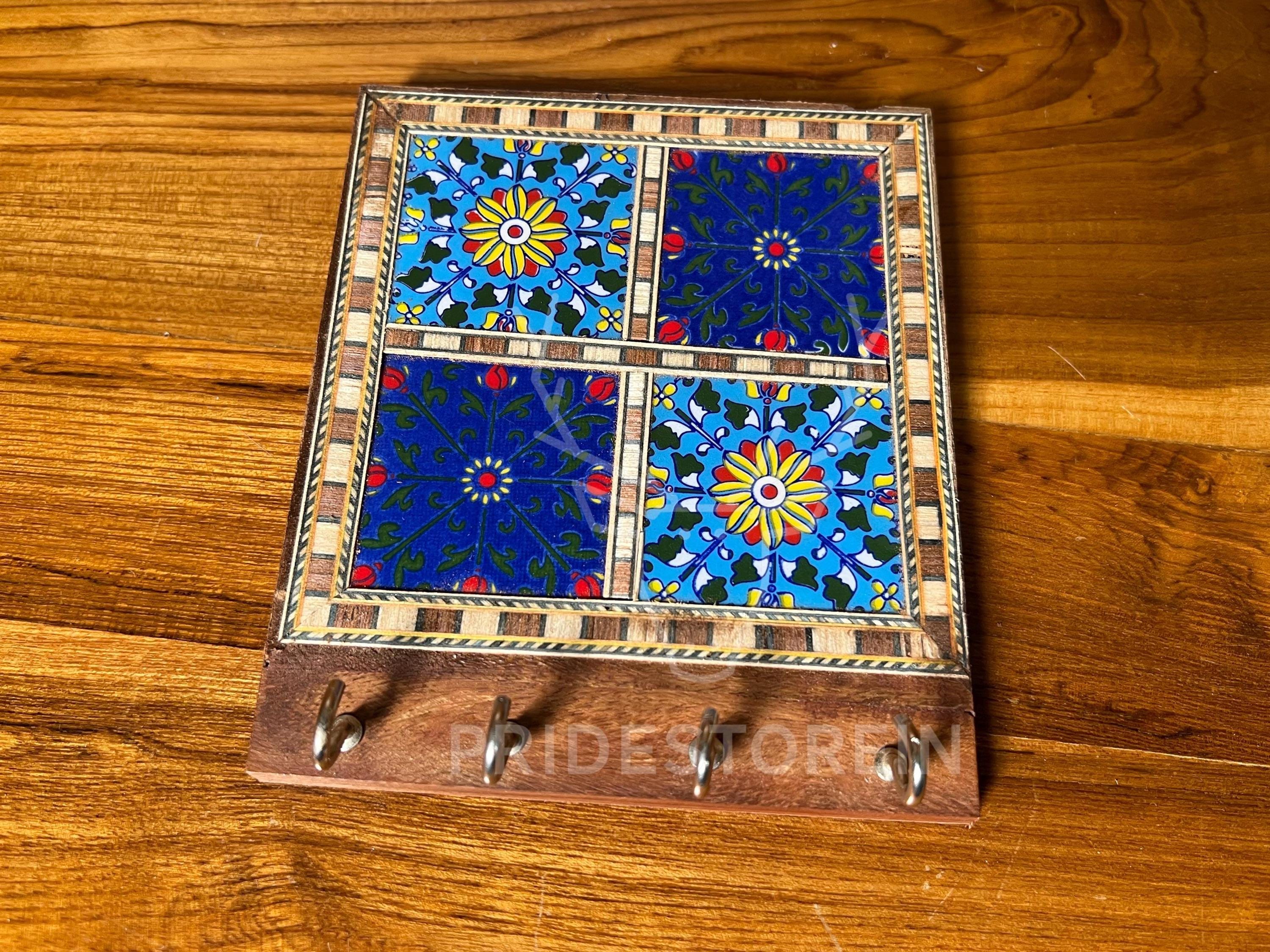 Boho Floral Tile Key Rack