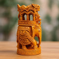 Hand-Carved Wooden Elephant with Howdah Home Decor Sculpture