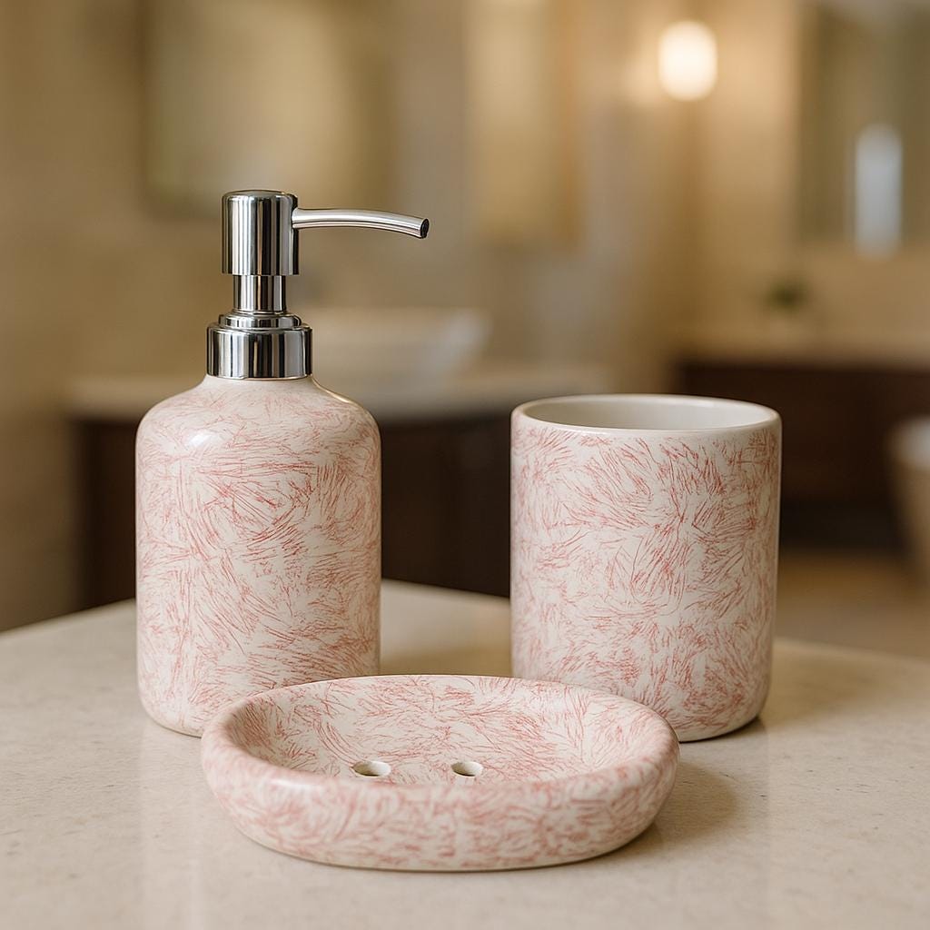 Red Abstract Ceramic Bath Set