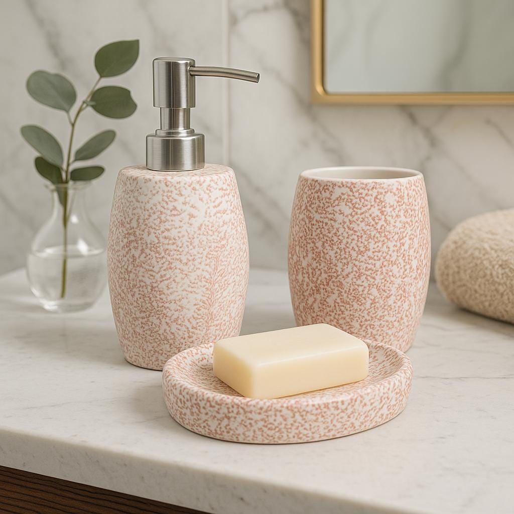 Chic Pink Ceramic Bath Set