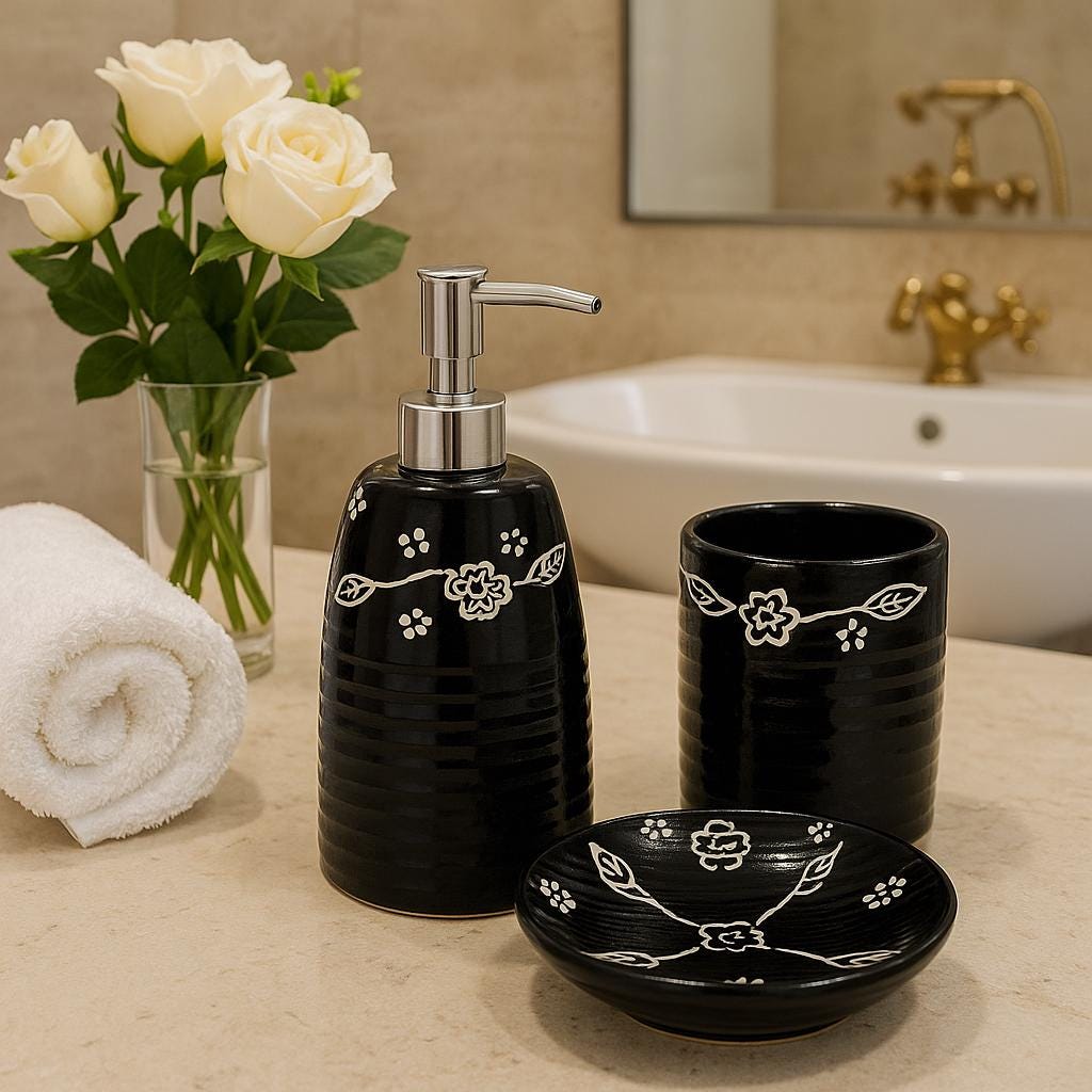 Elegant Black Ceramic Bath Set