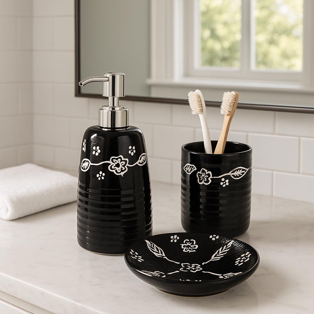 Elegant Black Ceramic Bath Set