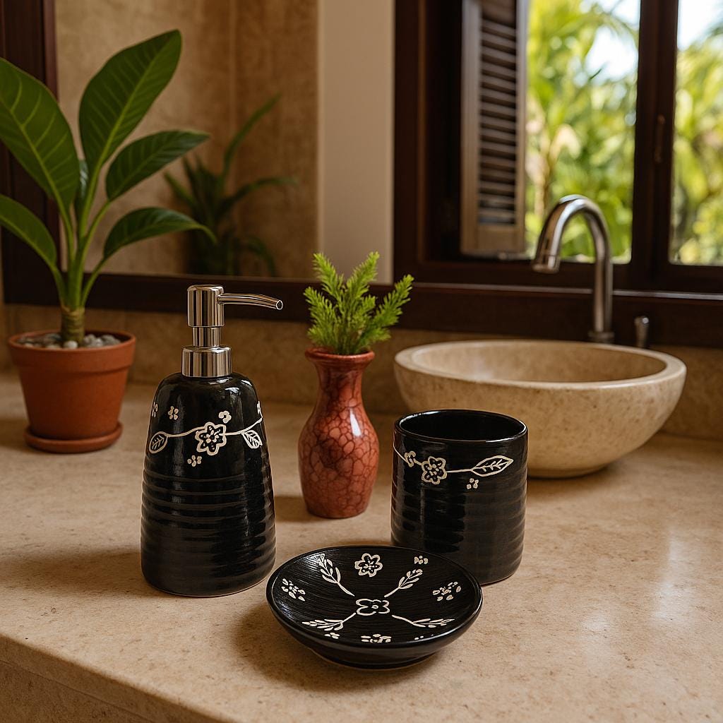 Elegant Black Ceramic Bath Set
