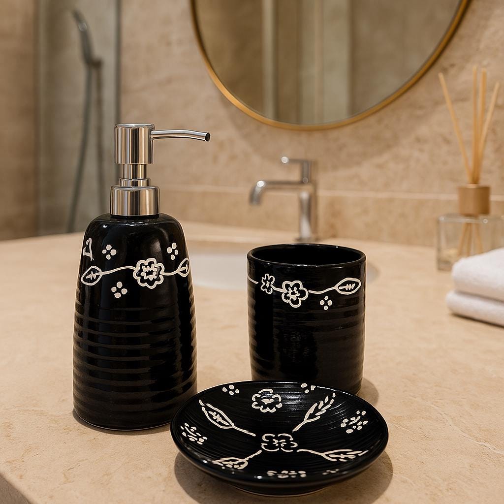 Elegant Black Ceramic Bath Set