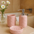 Pink Ceramic Bathroom Accessory Set - Soap Dispenser, Toothbrush Holder & Soap Dish - Elegant Home Decor Gift for Bathroom Vanity