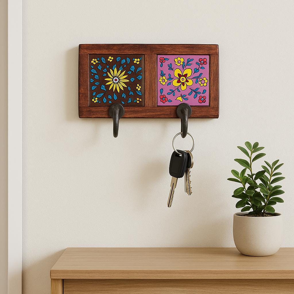 Wooden Wall Hook - Floral Design Set of 2