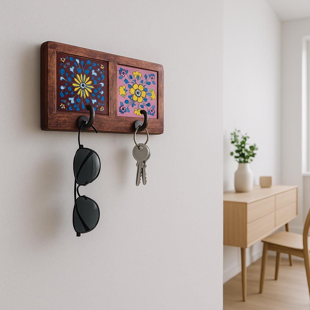 Wooden Wall Hook - Floral Design Set of 2