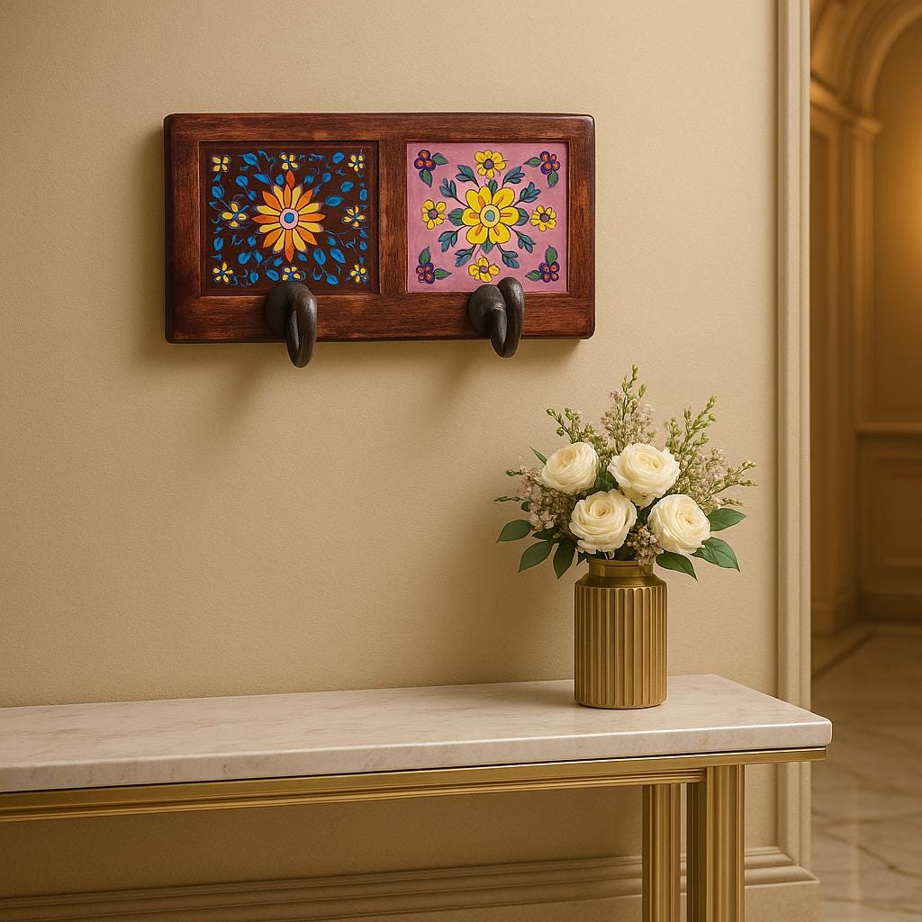 Wooden Wall Hook - Floral Design Set of 2