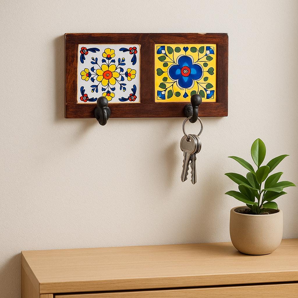 Vintage Tile Hook Rack - Floral Design