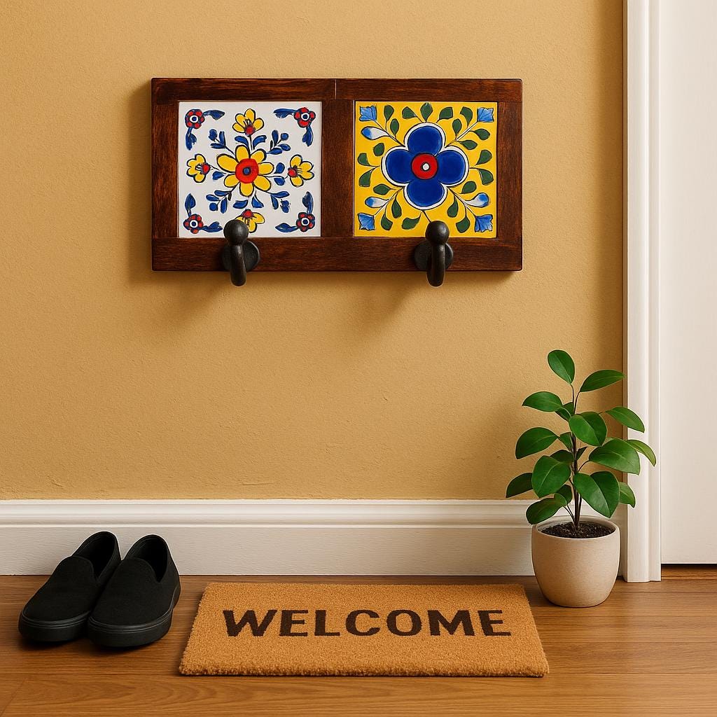 Vintage Tile Hook Rack - Floral Design