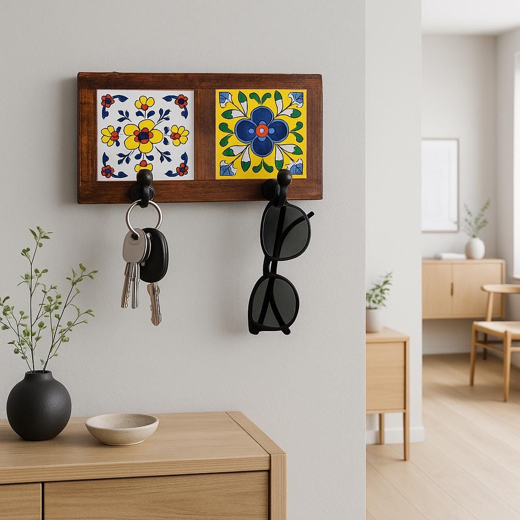 Vintage Tile Hook Rack - Floral Design