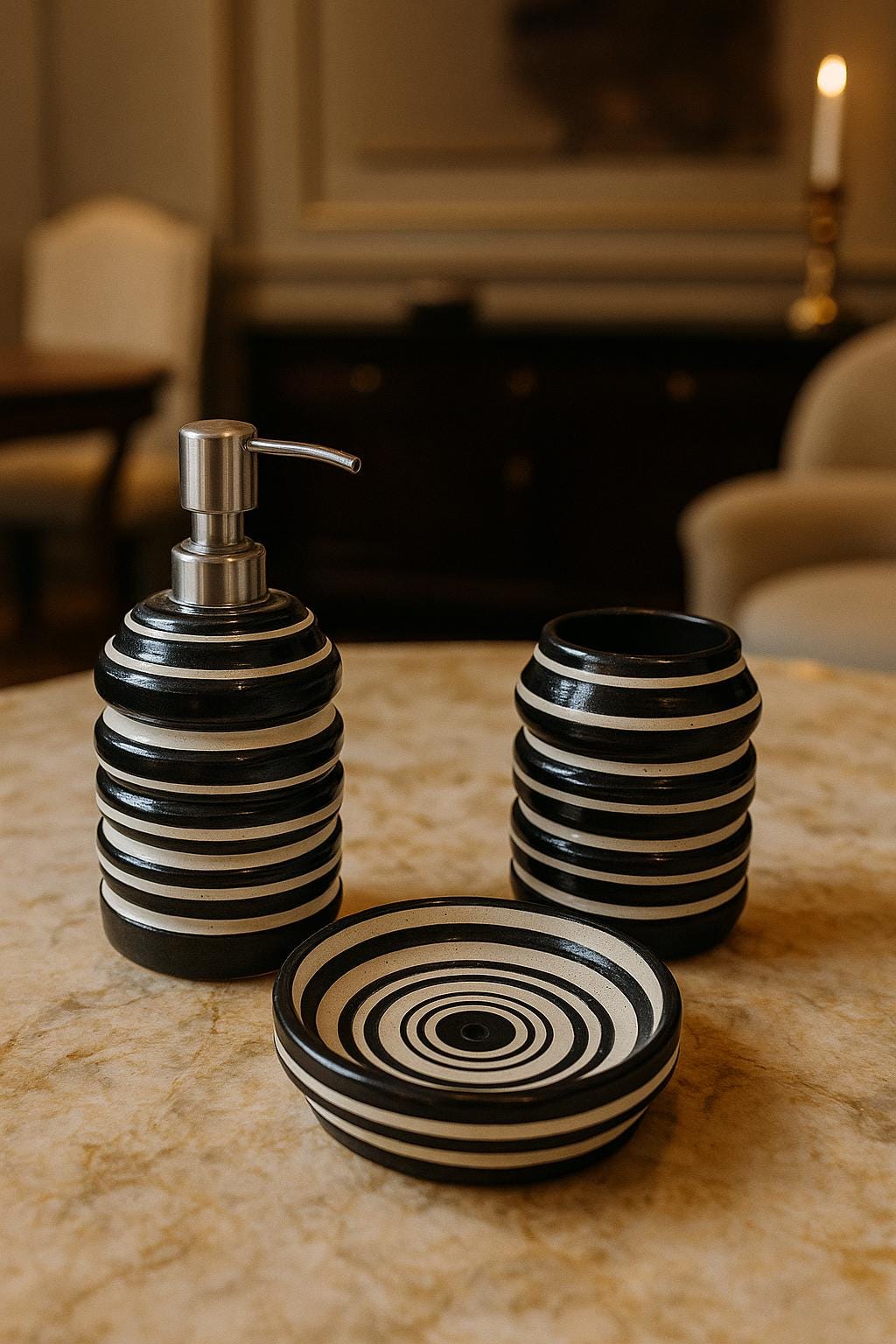 Chic Striped Ceramic Bath Set