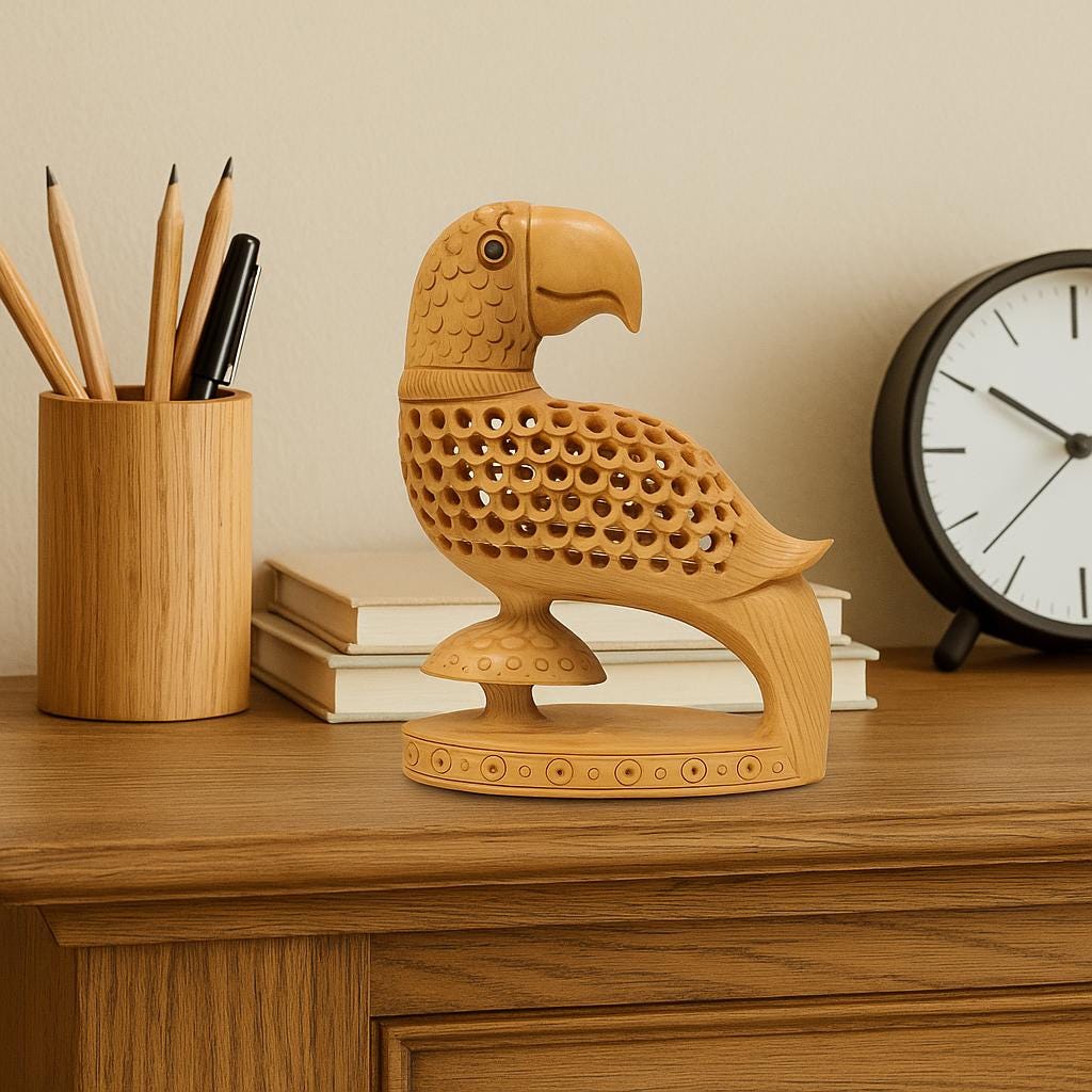 Boho Hand-Carved Parrot Art