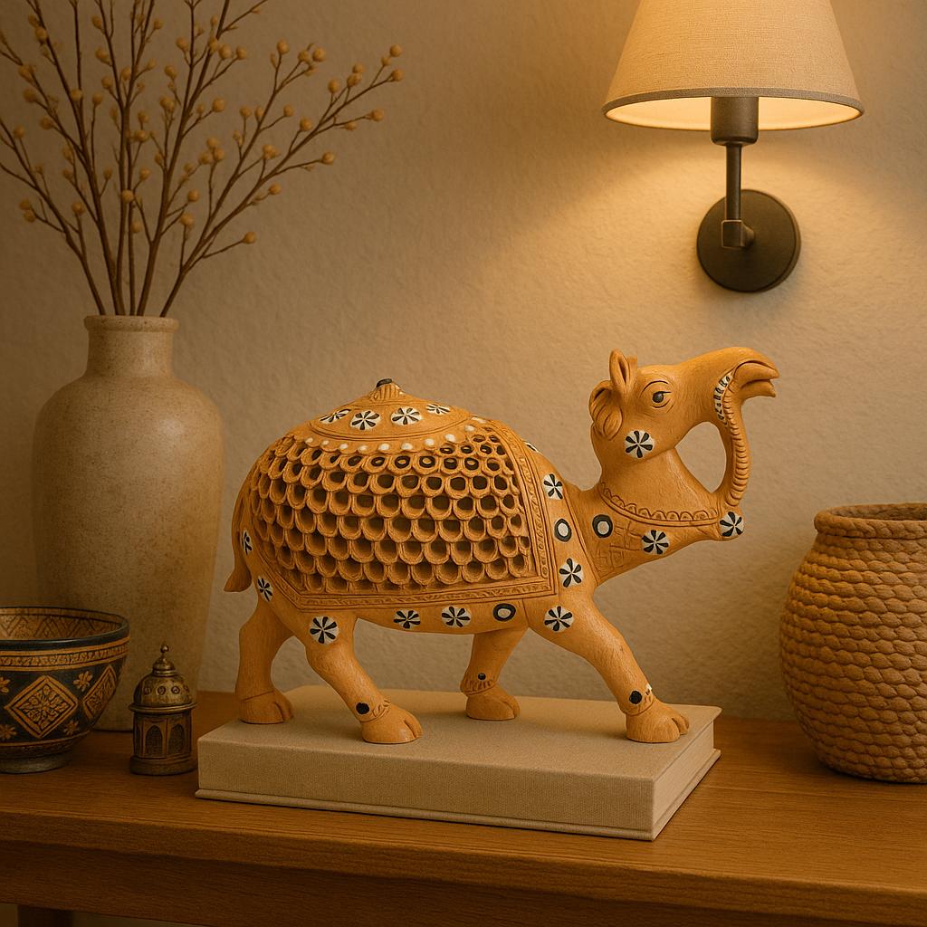 Intricate Wooden Camel Decor